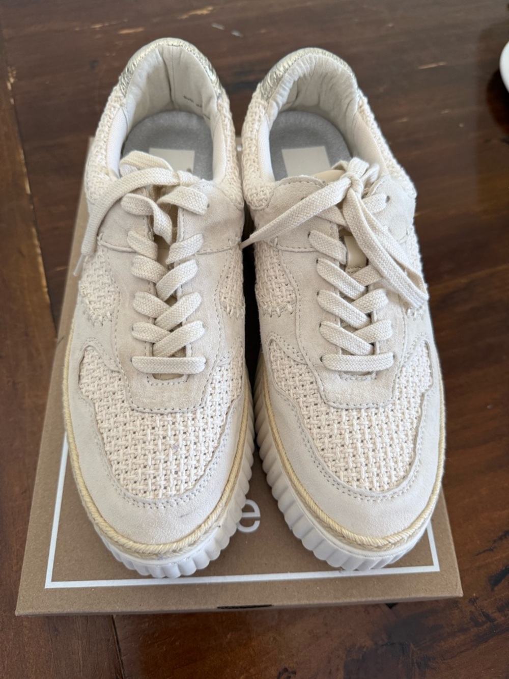 Dolce Vita Cream Knit Platform Sneakers with Metallic Accent